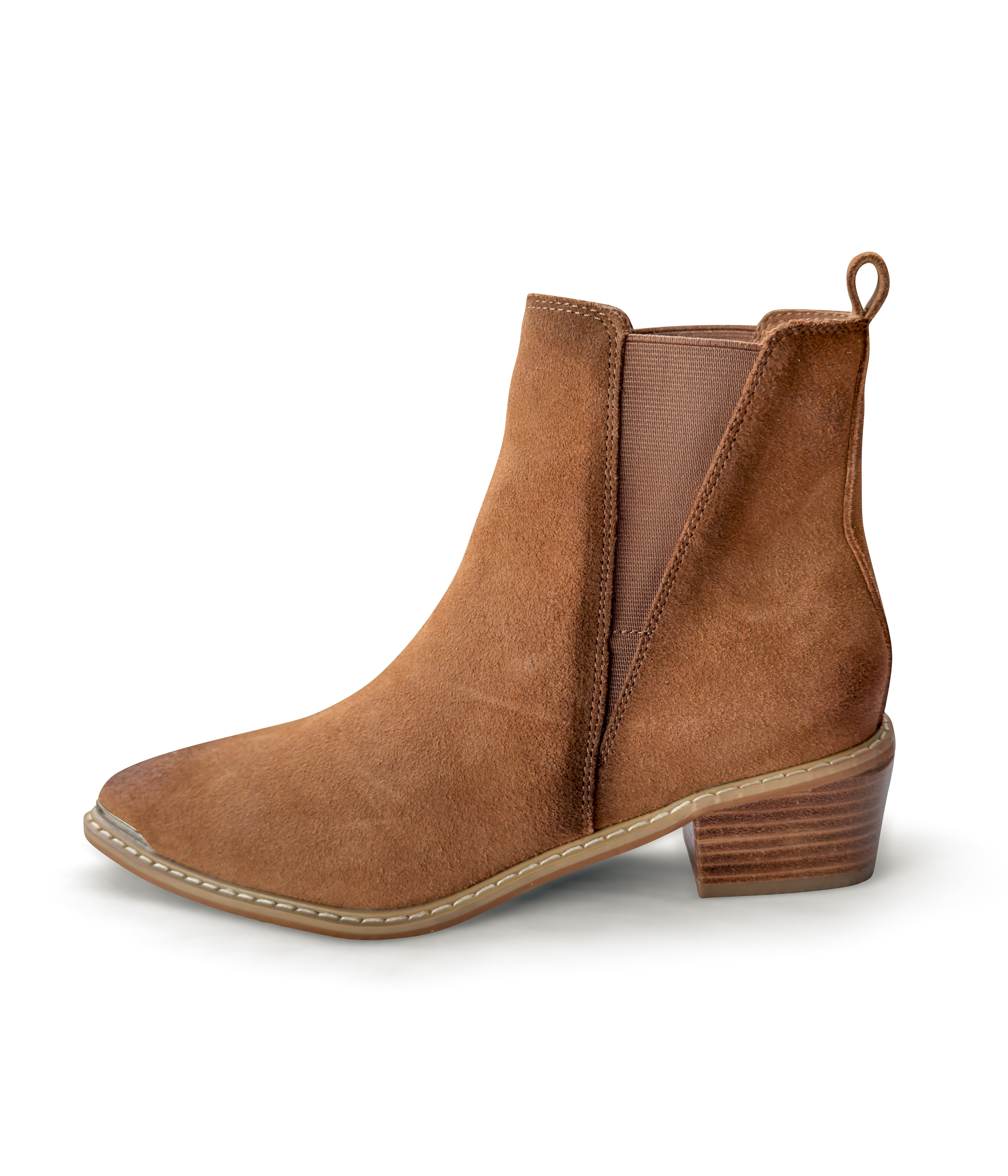 Wylie Suede Ankle Boot Tan With Elastic Sides 1.5in Heel Naughty Monkey